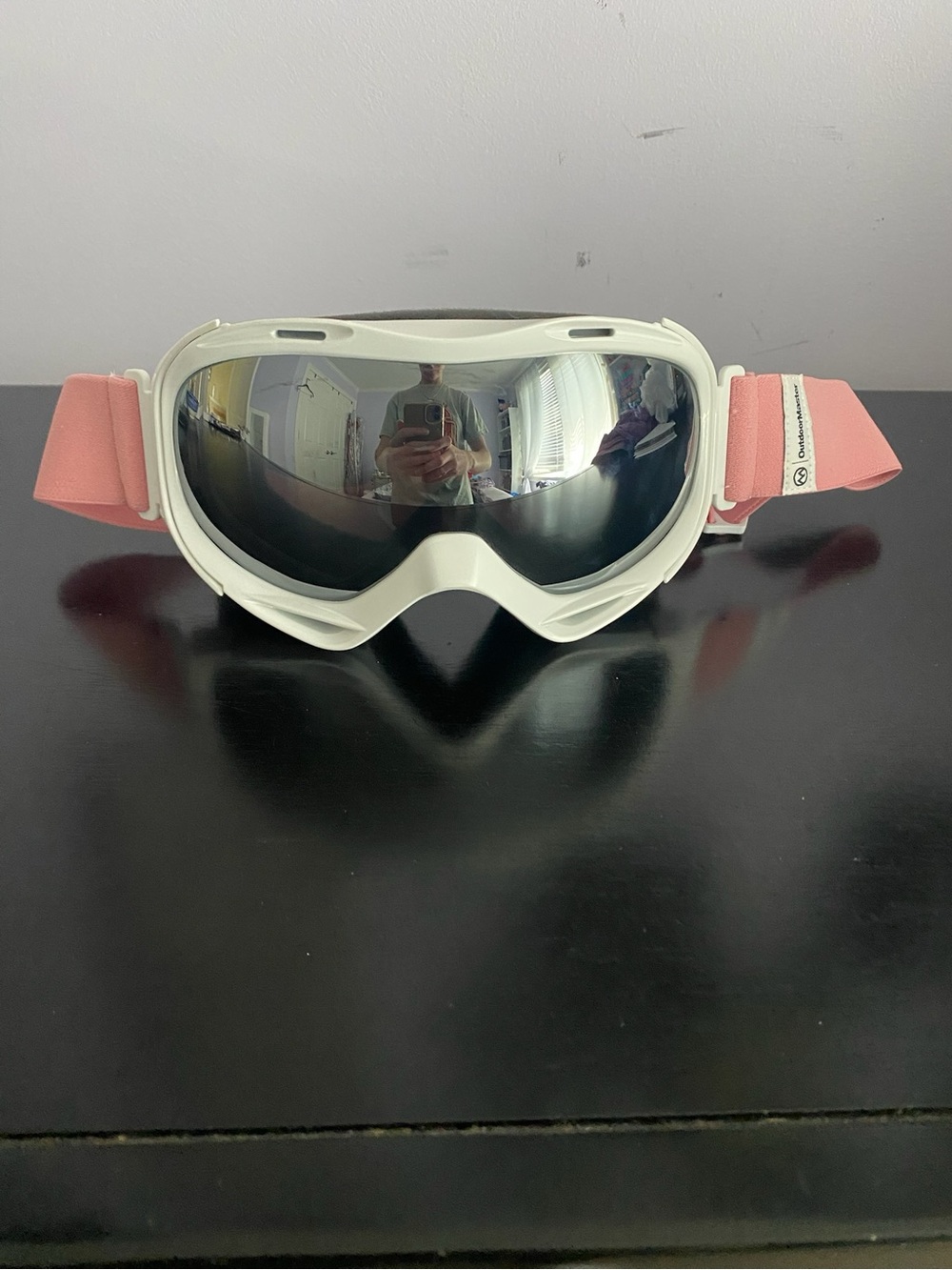 OutdoorMaster OTG Ski Goggles -White Frame & Pink Strap, Silver Mirrored Lens